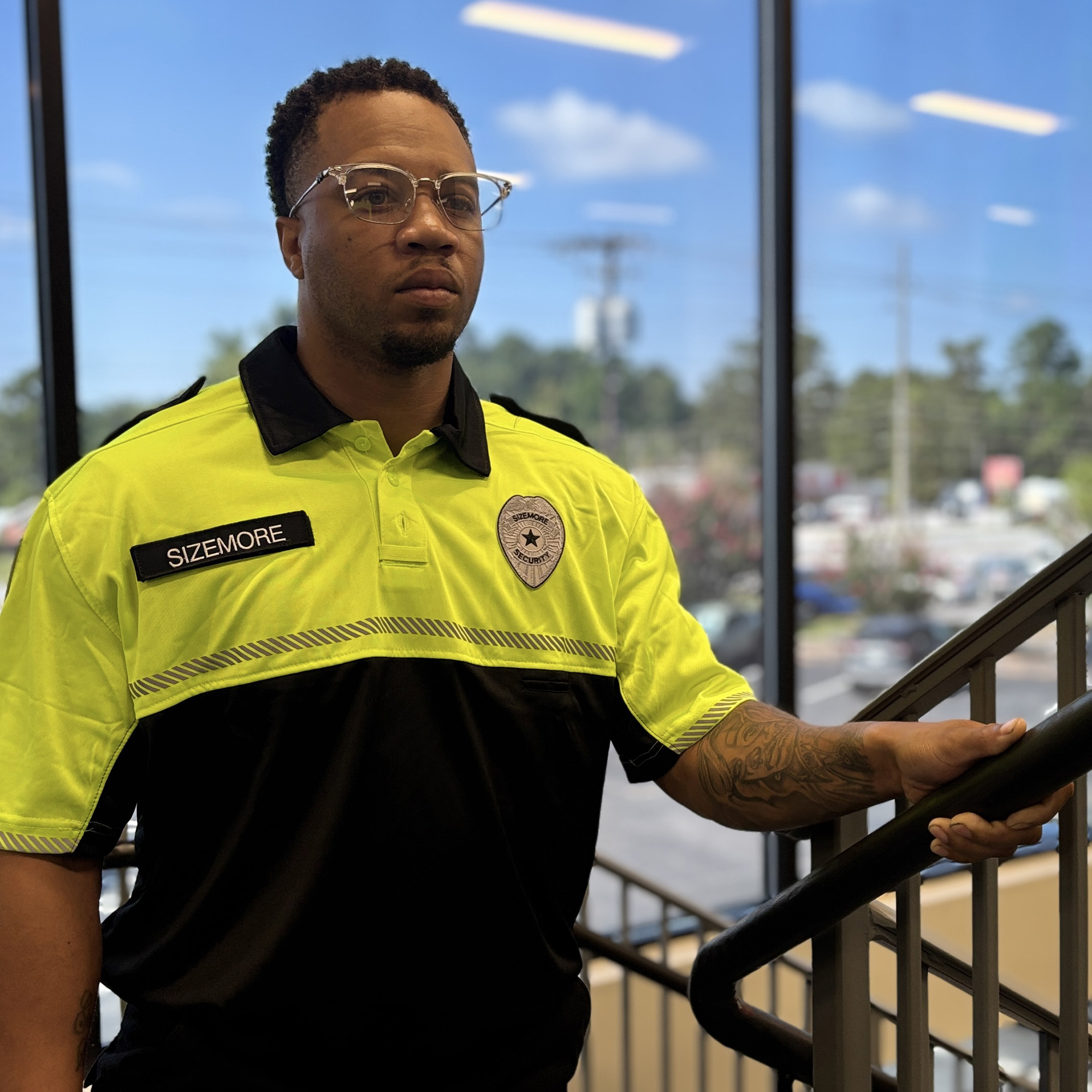 sizemore security guard on stairs